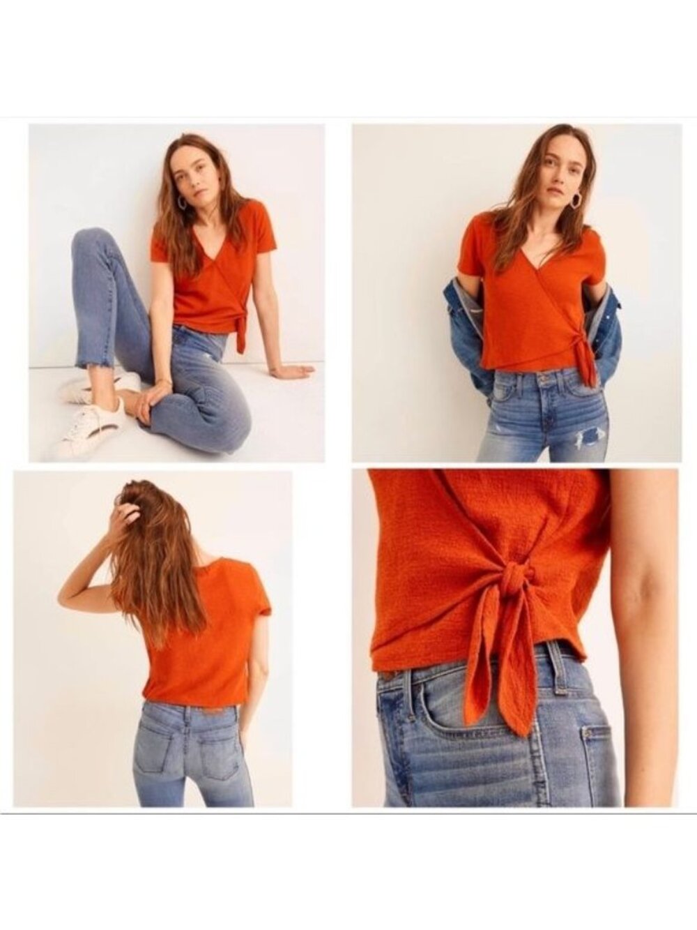 Madewell Texture & Thread Wrap-Tie Top orange XSmall
